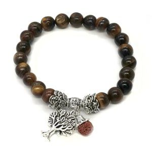 Tiger's Eye Bracelet Tree of Life Charm. OS.